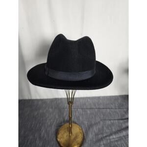 Nine West Black Wool Fedora Hat With Ribbon Accent - One Size